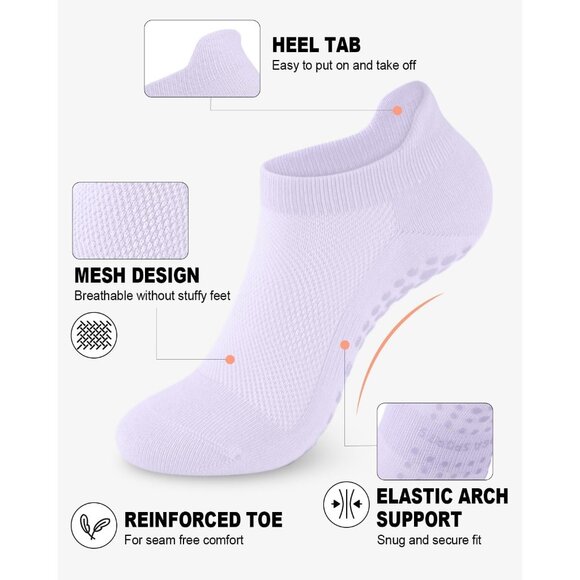 🆕Women Black Cotton Grip Socks Non-Slip Yoga Pilates Ballet Barefoot 6 Pack - Picture 4 of 6